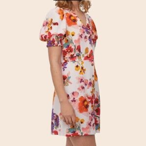 H&M Light Pink Floral Puff Sleeve Fit & Flare Mini Dress Size Small